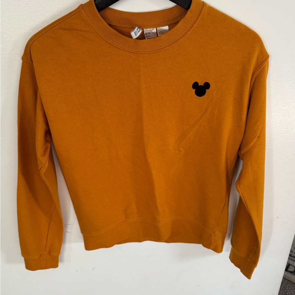 Disney Women's Mickey Mouse Embroidered Mustard Sweater